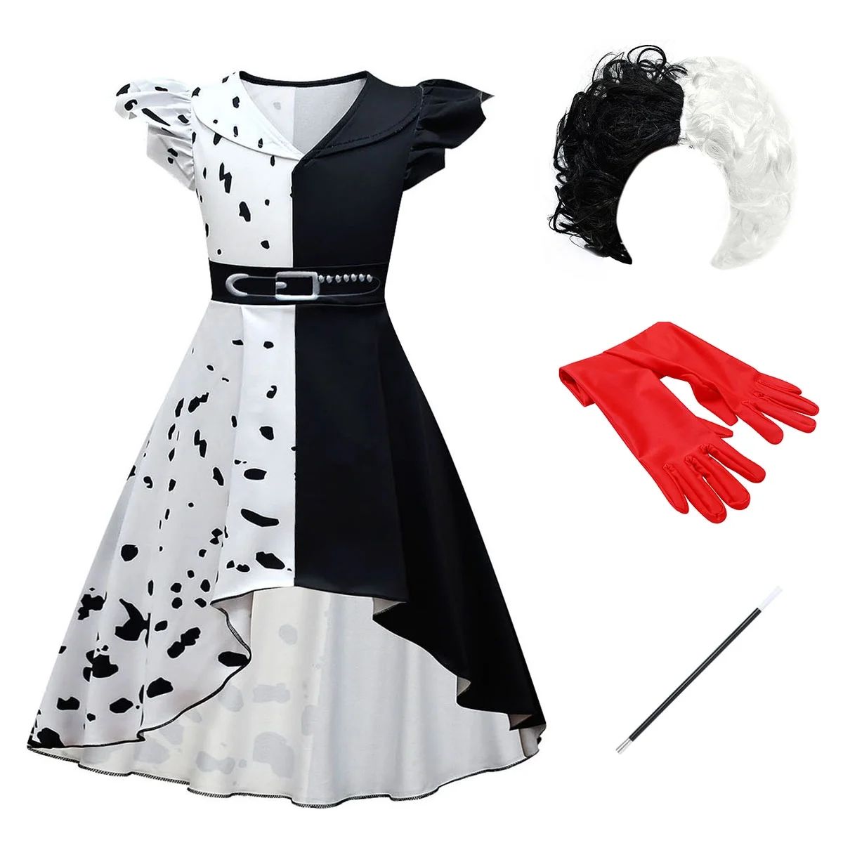 IBTOM CASTLE Kids Girls Cruella Deville Costume Halloween Carnival Cosplay Movie Character Gown +... | Walmart (US)