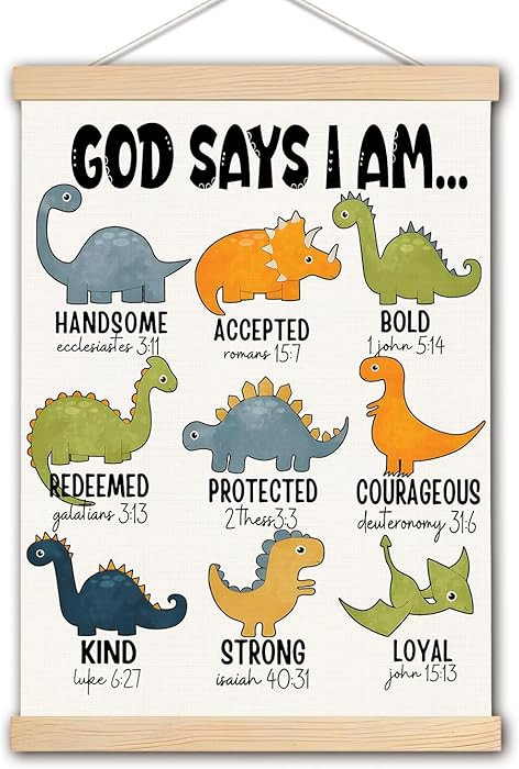 DNEULYR Dinosaur Wall Decor, God Says I am Nursery Wall Art With Wooden Poster Hanger, Dinosaur R... | Amazon (US)