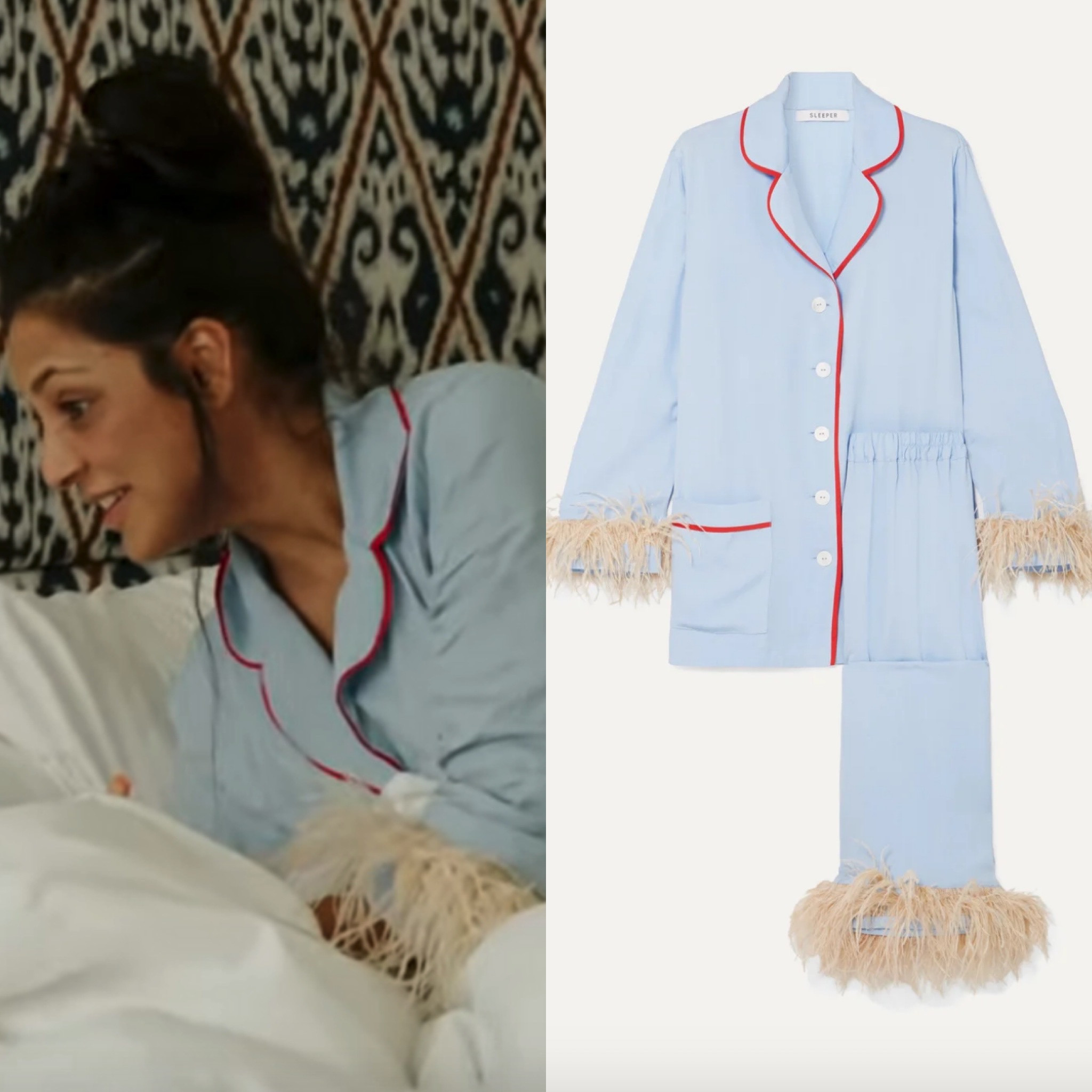 Jessel Taank’s Blue Feather Trim Pajamas 