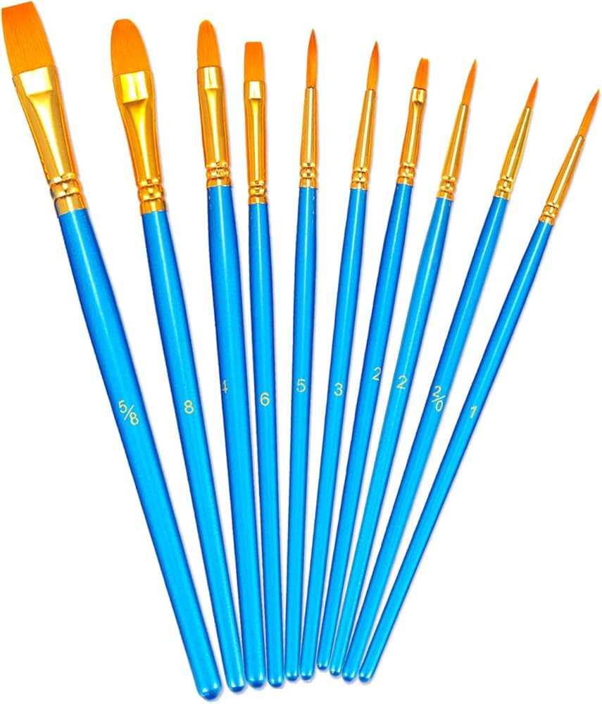 BOSOBO Paint Brush Set, 10pcs Round Pointed Tip Nylon Hair Artist Detail Paintbrushes, Profession... | Amazon (US)