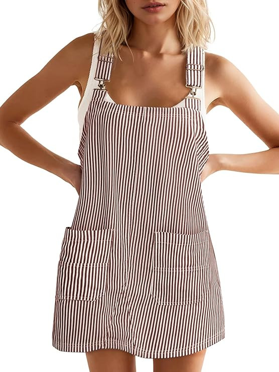 Yousify Womens Casual Denim Dress Summer Striped Overalls Romper Adjustable Straps Sleeveless Jea... | Amazon (US)