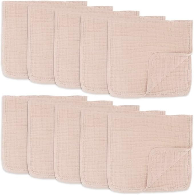Muslin Burp Cloths 10 Pack Large 100% Cotton Hand Washcloths 6 Layers Extra Absorbent and Soft by... | Amazon (US)