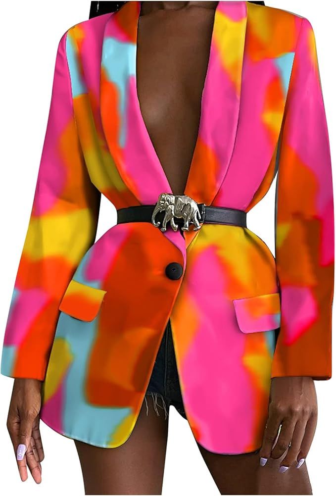 Amazon.com: Blazers for Women Business Casual Linen Blazer Plus Size Button Long Coats Casual Wor... | Amazon (US)