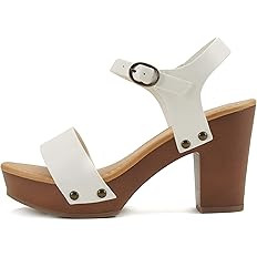 Soda CHIVAS ~ Women's Bold Buckles Studded Wedge Sandal | Amazon (US)
