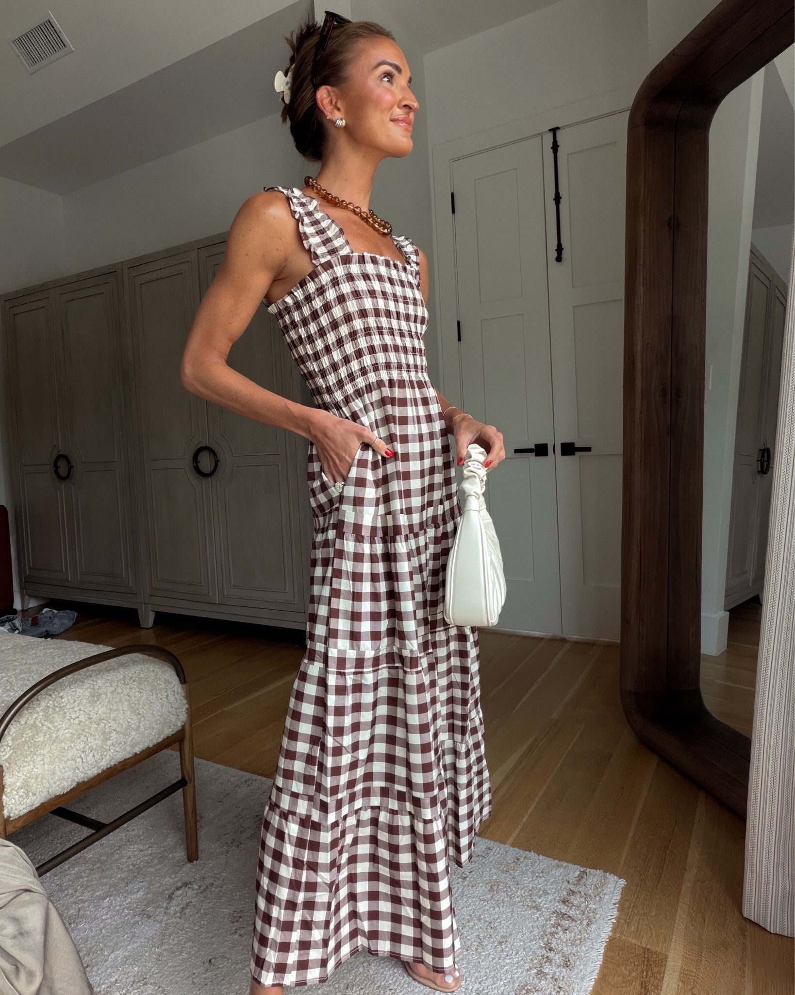 Gingham dress from Amazon on sale! 🤎 so perfect for going from summer to fall / would also be cute for a teacher outfit!