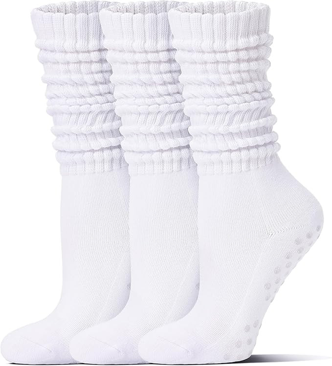 Toetally Pilates Socks with Grips for Women Long Slouch Non-Slip Yoga Barre Cushioned Workout Scr... | Amazon (US)