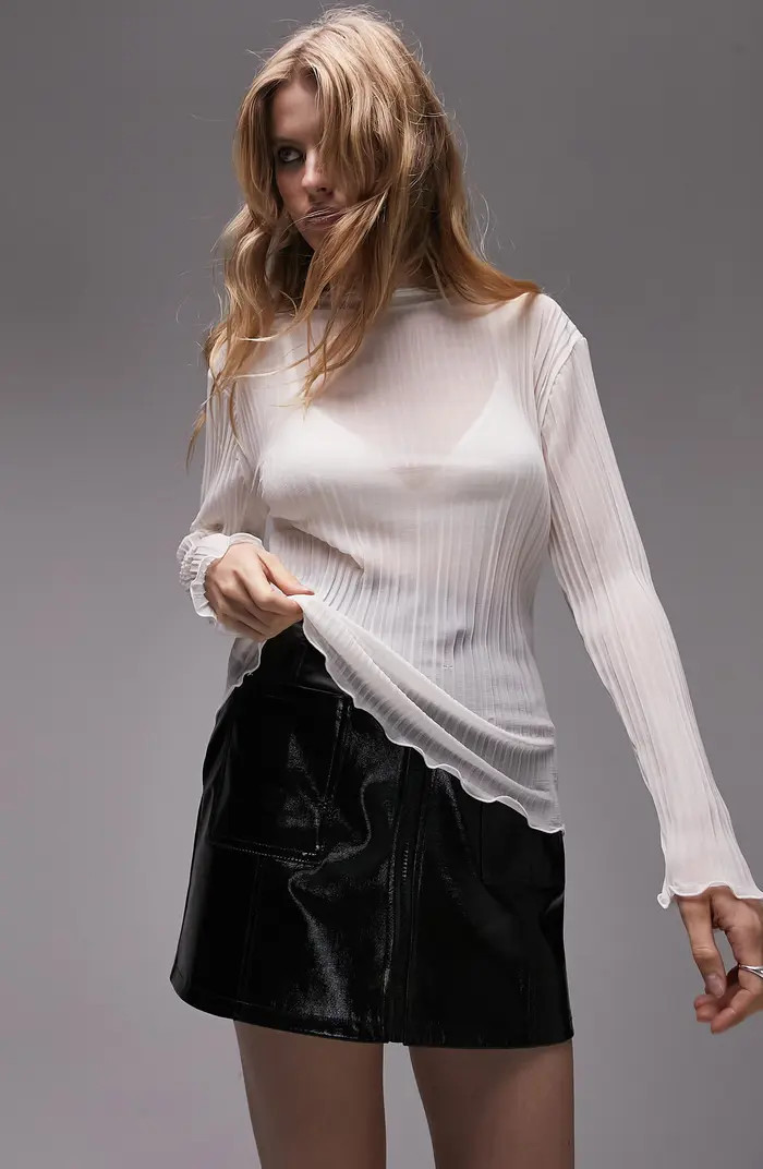Topshop Funnel Neck Plissé Top | Nordstrom | Nordstrom