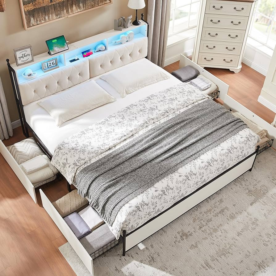 RedLemon King Size Bed Frame with Upholstered Headboard, Modern Farmhouse Wood Metal Platform Bed... | Amazon (US)