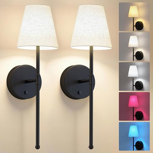 LUTEC Battery Operated Wall Sconce Set of 2,Rechargeable Wall Sconce, 12 Colors Wireless Wall Sconces with 5200mAh RGB Dimmable and Remote,Rechargeable Sconces Decor for Bedroom/Living Room/Hallway | Amazon (US)