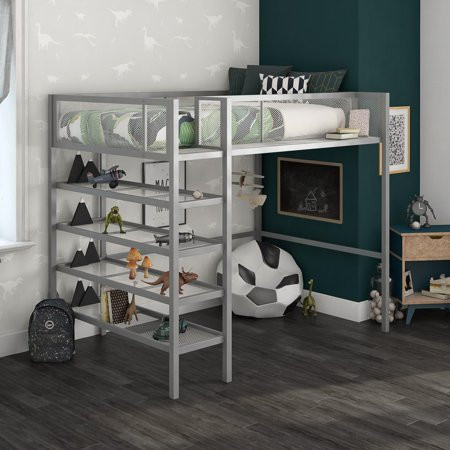 DHP Mainstays Metal Storage Loft Bed with Book Case, Twin Bunk, Silver | Walmart (US)