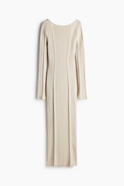 H & M - Rib-Knit Bodycon Dress with Low-Cut Back - Beige | H&M (US + CA)