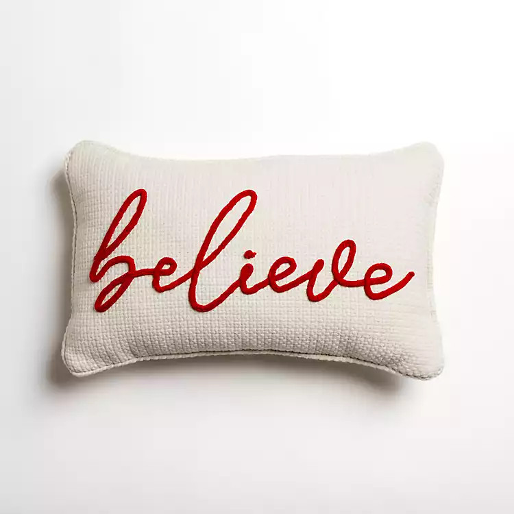 New! Red and White Believe Lumbar Christmas Pillow | Kirkland's Home