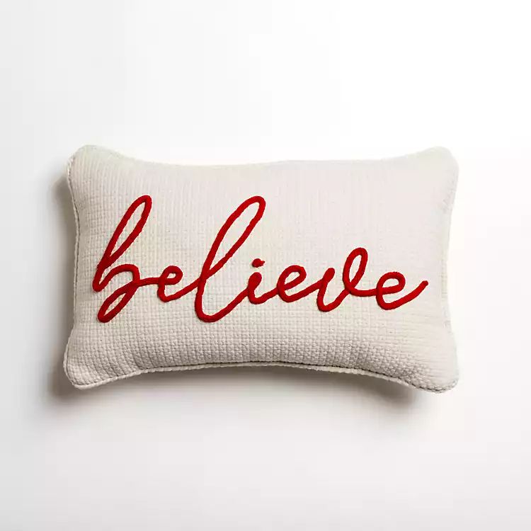 Red and White Believe Lumbar Christmas Pillow | Kirkland's Home