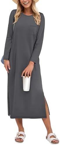 ANRABESS Womens 3/4 Sleeve Striped Slit Midi T Shirt Dresses 2026 Summer Casual Beach Vacation Cl... | Amazon (US)