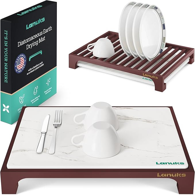 Stone Drying Mat for Kitchen Counter |Drying Matt Kitchen Counter with Bamboo Dish Drying Rack |D... | Amazon (US)