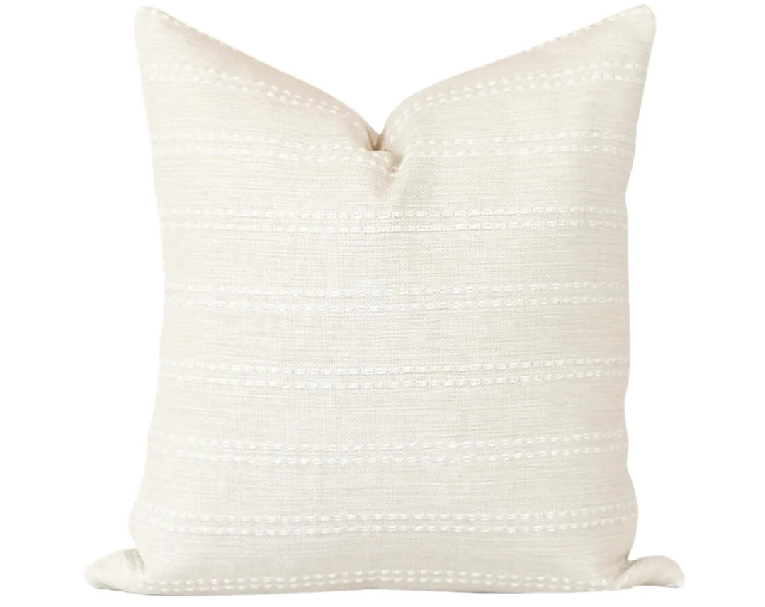 Cream and White Stripe Pillow Covers, Modern Farmhouse Pillow Covers, Woven Pillow Covers, 24x24 ... | Etsy (US)