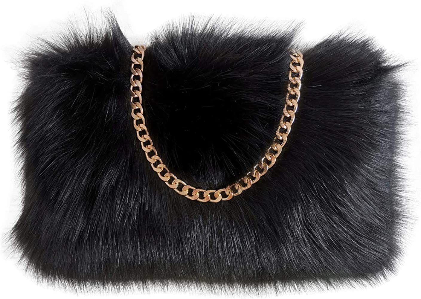 FHQHTH Faux Fur Purse Fuzzy Handbags for Women Evening Handbags Al alloy Shoulder Strap | Amazon (US)