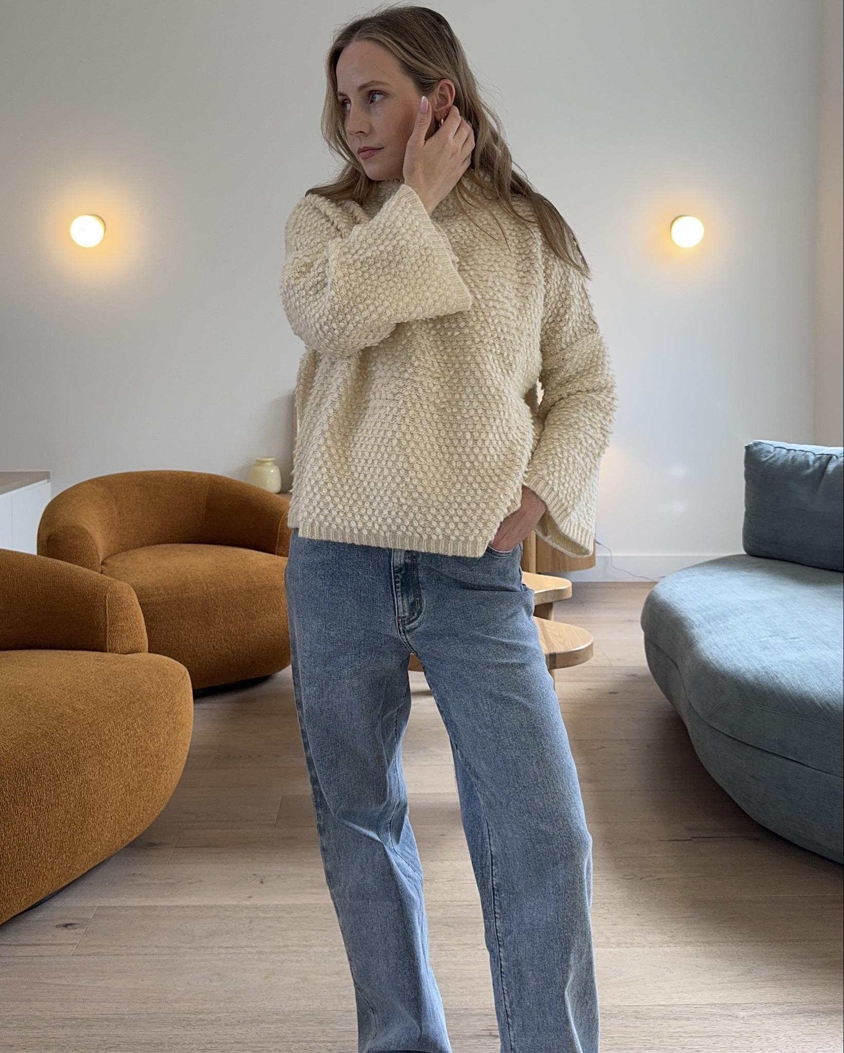 This boucle knit on high rotation this winter ☁️ wearing a Medium in both colours, and my trusty wide leg maternity jeans in a size 8 

#LTKmaternity #LTKaustralia #LTKwinter