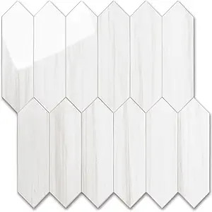 Vamos Tile Glossy Dolomite White Backsplash Tile Peel and Stick, 12.8 x 12.8 Inch 10 Sheets Long ... | Amazon (US)