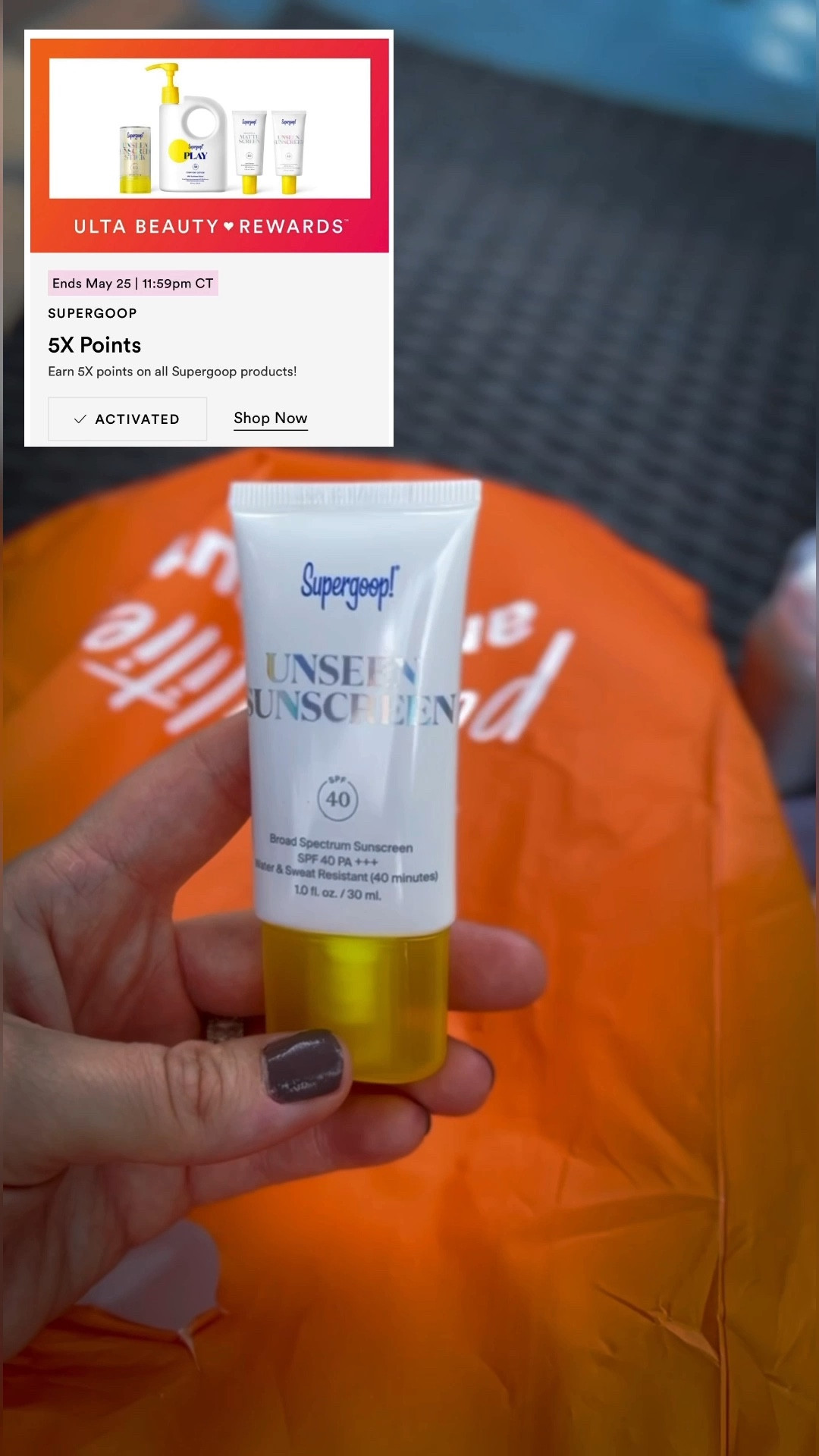 Ulta Beauty Rewards! 5x points on Supergoop! Until May 29! Stock up on your favorites. I love Supergoop! unscreen sunscreen & PLAY Antioxidant Body Sunscreen Mist with Vitamin C SPF 50 PA++++ that’s my go to

#LTKSeasonal #LTKBeauty #LTKFindsUnder50