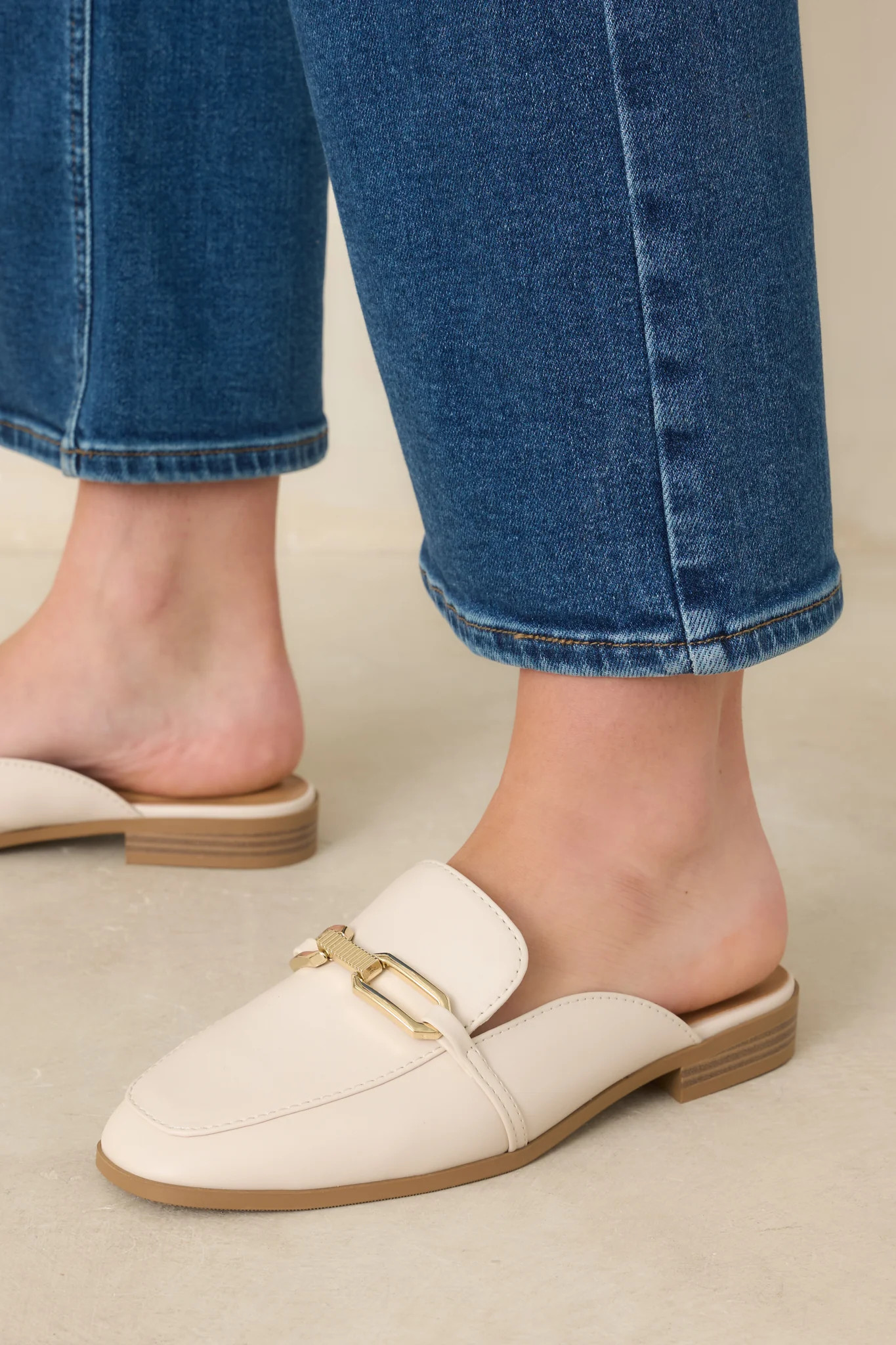 Going First Class Ivory Faux Leather Mule Loafers | Red Dress
