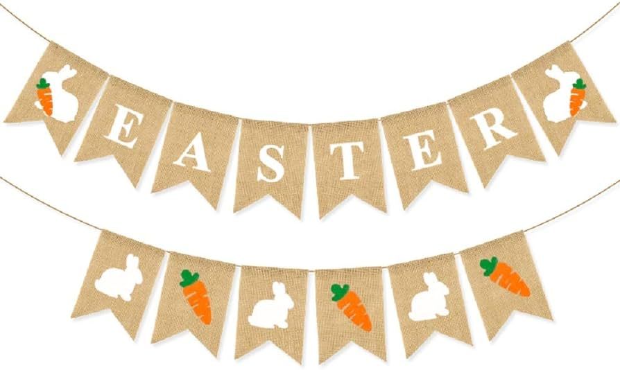 Easter Banner and Easter Bunny Carrot Banner, Easter Burlap Banner Decoration, Spring Themed Part... | Amazon (US)