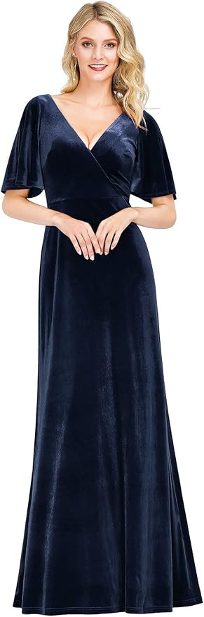 Ever-Pretty Women's Retro V-Neck Wrap Velvet Maxi Dress Long Formal Dress 0861 | Amazon (US)