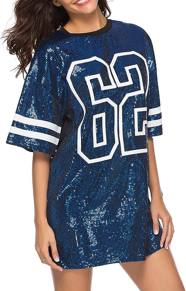 Women's Sparkly Sequin Short Sleeve T-Shirt Dress Casual Loose Cute Tunic Blouse | Amazon (US)
