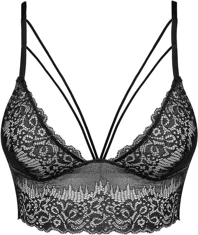 Joyaria Women's Strappy Lace Bralette Sexy Lace Crop Top(for A-C Cups) | Amazon (US)