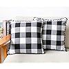 4TH Emotion Set of 2 Farmhouse Buffalo Check Plaid Throw Pillow Covers with Pompoms Cushion Case ... | Amazon (US)