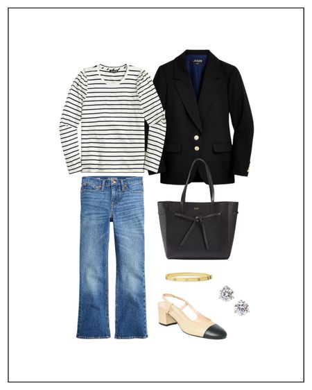 Spring Outfit Ideas:

A black blazer is another great layering piece for spring. It makes any outfit look put together and is incredibly versatile. This black blazer would look lovely layered with a sweater or a striped long-sleeve tee. Style it with demi-boot jeans for a more casual outfit, and pair it with these black leather cap-toe slingback heels. Accessorize with a black leather tote bag, a gold hinge bracelet, and cubic zirconia stud earrings.

#LTKworkwear #LTKSeasonal #LTKunder100