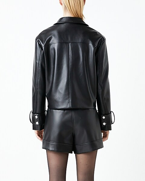 Grey Lab Zip Up Cropped Faux Leather Jacket | Express