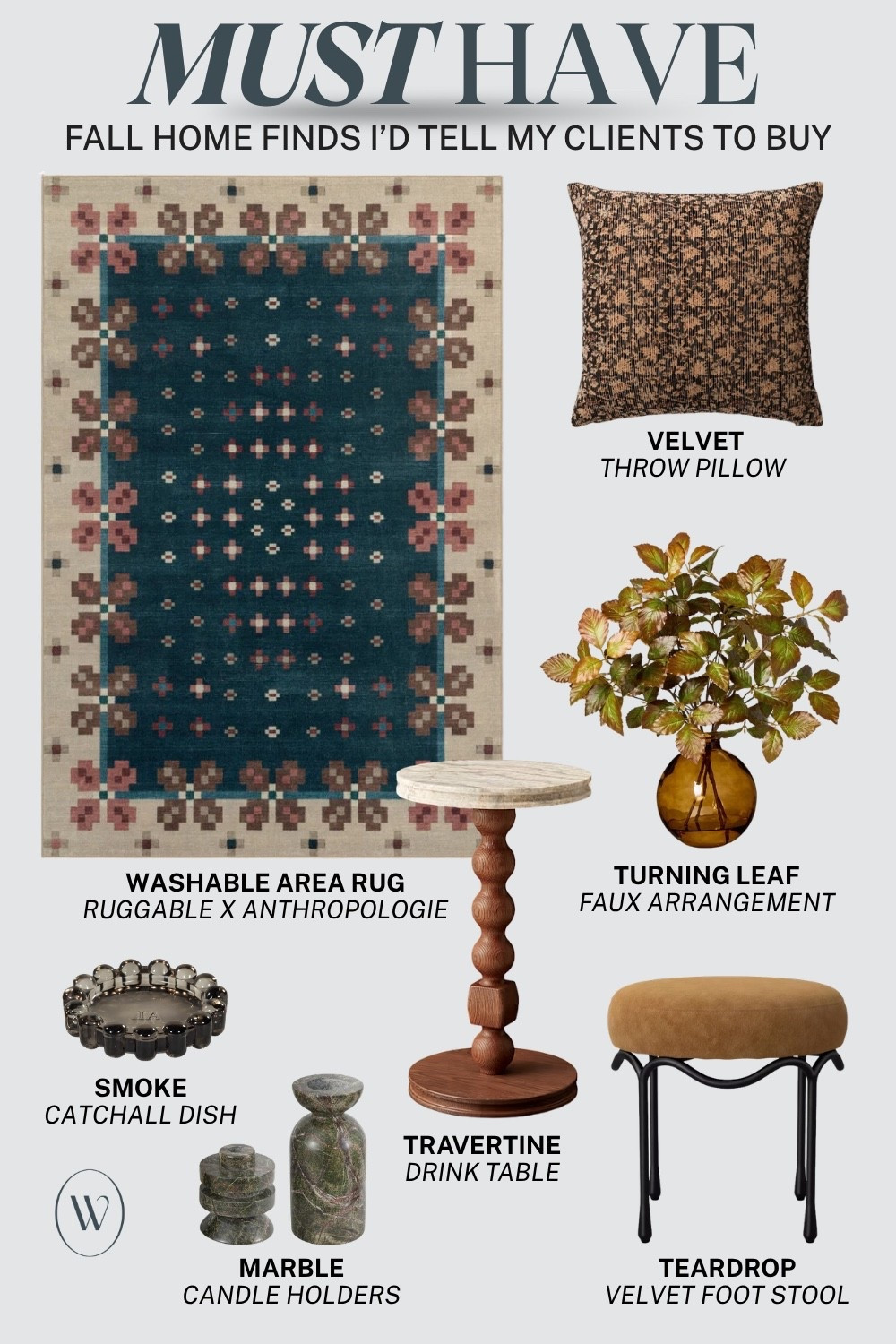 Fall decor ideas that will sell out quickly! A washable rug, velvet throw pillow, smoke glass candle dish and my personal fave: a travertine side table.

#LTKHome #LTKSeasonal #LTKSaleAlert