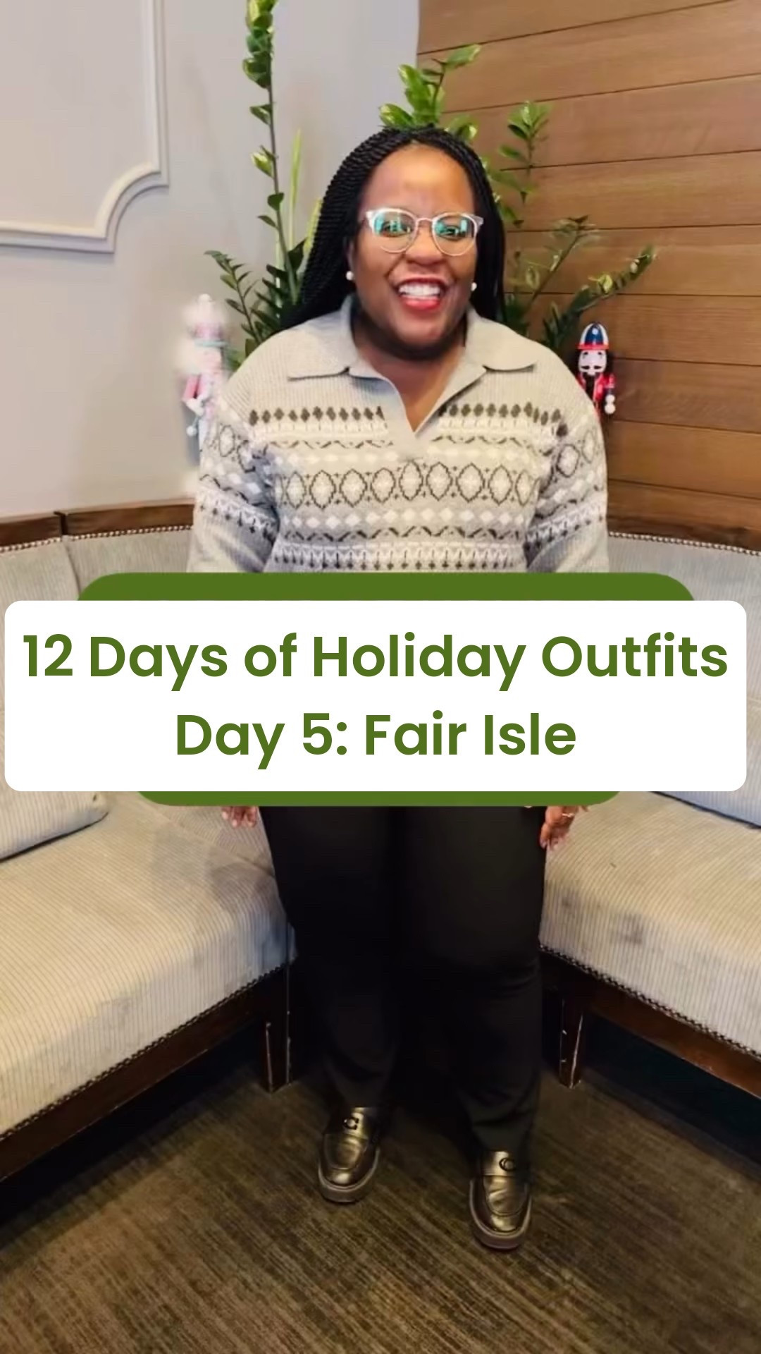 Day 5 of the countdown is for fair isle.  Who said winter layers have to be bulky?  There is something about this classic print that just screams “holiday season” without having to try too hard. I’m loving the collar detail on this one—it makes it feel just a little bit more polished while staying 100% cozy. It’s the perfect “work-to-holiday-happy-hour” look. Comfortable, classic, and ready for the season.

Are you Team Fair Isle or Team Solid Colors for your holiday knits? Drop a 🧶 below if you love a good pattern!

#HolidayOutfits #holidayoutfitinspo #12DaysofOutfits #HolidayStyle #fairislesweater