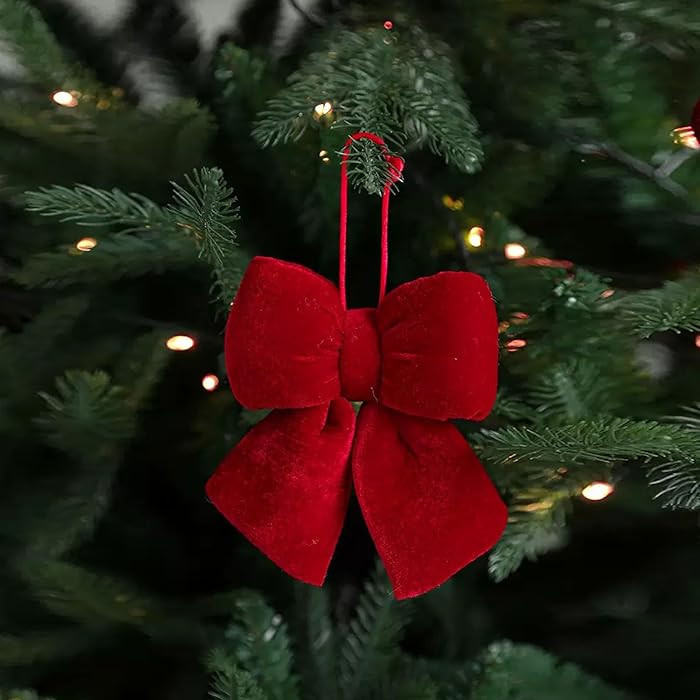 Red Velvet Wreath Bows, Small Christmas Bows Xmas Decorative，Bowknot Decoration Hanging Ornamen... | Amazon (US)