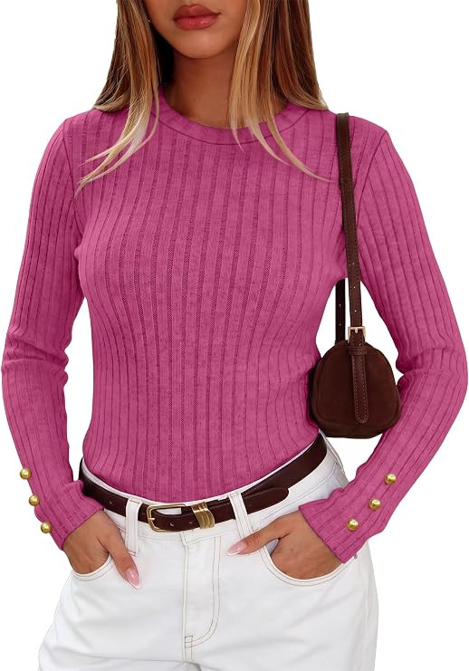 RUMIA Crewneck Pullover Sweaters for Women- Long Sleeve Fall Sweater Top | Ladies Lightweight Wor... | Amazon (US)