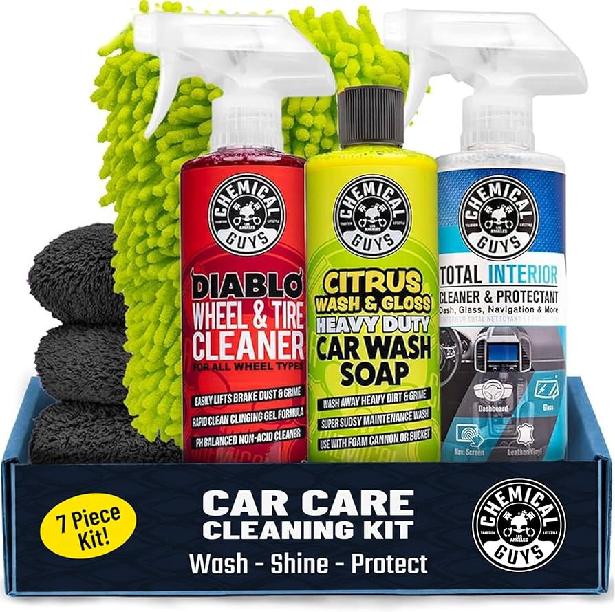Chemical Guys Car Cleaning Kit - With Car Wash Soap, Wheel Cleaner, Total Interior, Car Wash Mitt... | Amazon (US)