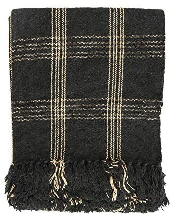 Creative Co-op DF3609 Plaid Black & Tan Fringed Woven Cotton Blend Throw, Black | Amazon (US)