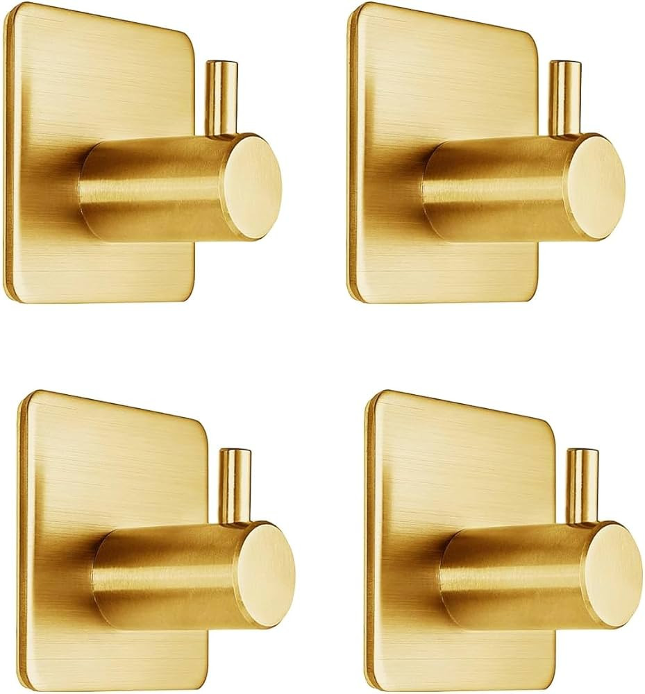 Matte Brushed Gold Adhesive Hooks 15LB (Max) Non Tarnish Sticky Hooks for Hanging Towels, Coat, C... | Amazon (US)