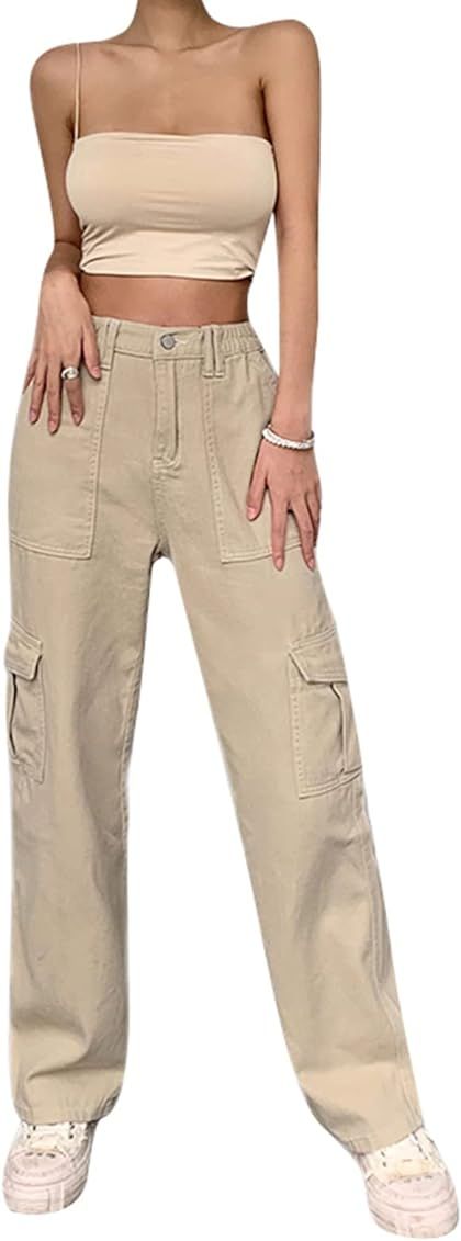 FOMOYUU Womens Loose Printed Jeans Y2K Straight Leg Wide Leg Pants Streetwear | Amazon (US)