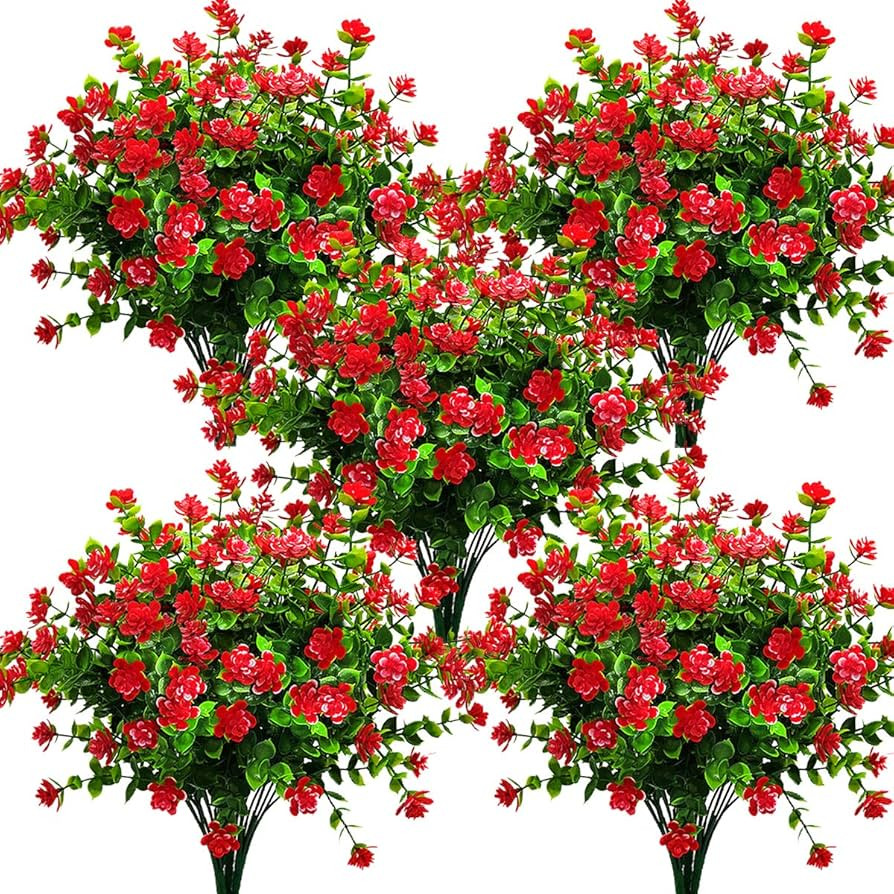 10 Bundles Artificial Fake Flowers, Faux Outdoor Plastic Plants UV Resistant Shrubs Outside Indoo... | Amazon (US)