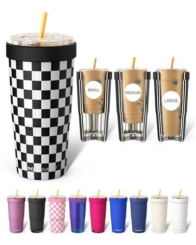 Frost Buddy Togo Buddy 30 oz Stainless Steel Vacuum Insulated Tumbler To Go Coffee Cup - Iced Coffee Sleeve, Travel Mug, Thermal Cup for Hot & Cold Drinks, Dunkin Cup (B&W Checkered) | Amazon (US)