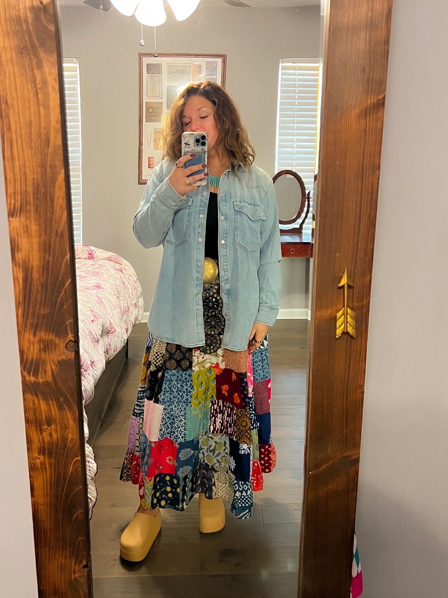 Target Denim Button Down: Medium
Croc Platform Slides: TTS
Patchwork Skirt and Concho Belt tie it all in 😍

#LTKSaleAlert #LTKootd #LTKSeasonal