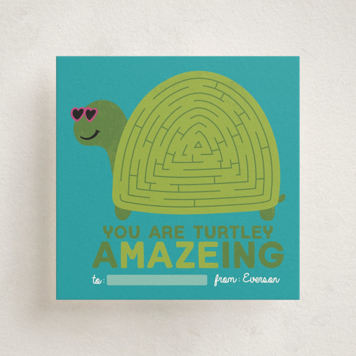 "Turtley Amazeing" - Customizable Classroom Valentine's Day Cards in Pink by Jenna Holcomb. | Minted