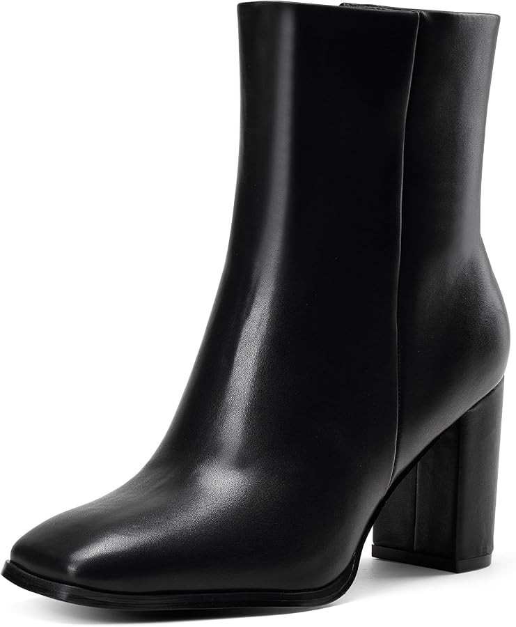 GENSHUO Square Toe Ankle Boots for Women 3.15 Inch High Block Heel Short Boots Fashion Side Zippe... | Amazon (US)