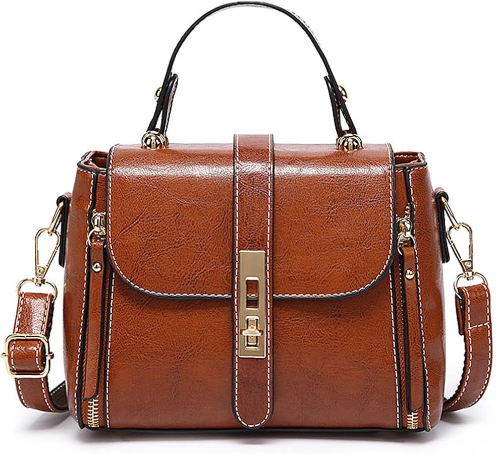 Crossbody Bag for Women Fashion Designer Shoulder Purse Leather Top-handle Satchel Brown Classic ... | Amazon (US)