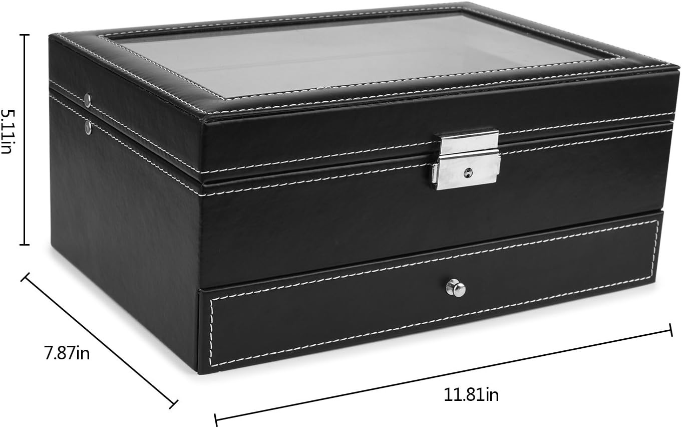JS NOVA JUNS Watch Box, 12 Slots PU Leather Case Organizer with Jewelry Drawer for Storage and Di... | Amazon (US)