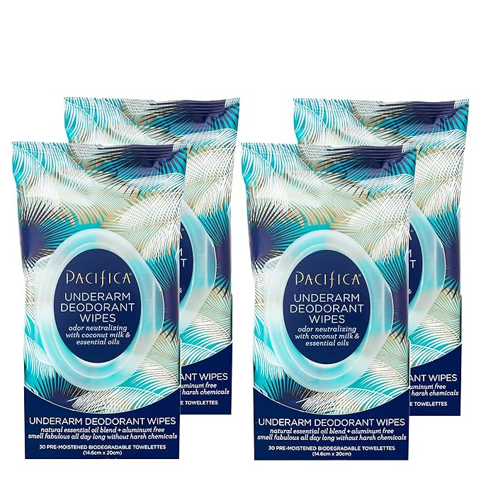 Pacifica Beauty Underarm Deodorant Wipes, Coconut Milk & Essential Oils, Vegan & Cruelty Free, 30... | Amazon (US)