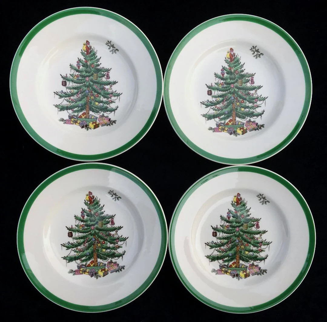 Set of 4 Spode Christmas Tree 6-1/2" Bread & Butter or Party Plates With Green Trim in Excellent ... | Etsy (US)