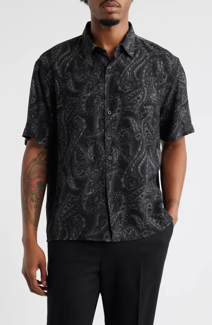 Open Edit Paisley Short Sleeve Button-Up Shirt | Nordstrom | Nordstrom